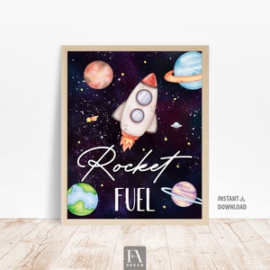 Rocket Fuel Sign, Outer Space Birthday Sign Galaxy Party Decorations Galaxy Party Birthday Sign Decor Table Snacks Sign Planets