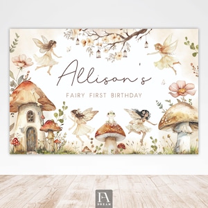 Editable boho fairy enchanted backdrop banner, fairy tale party decor, magical birthday backdrop, fairy garden theme decoration