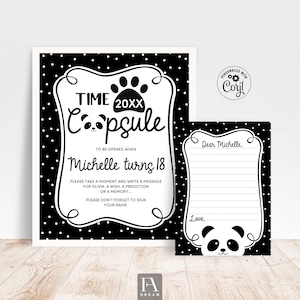 Panda Time Capsule Sign and Message Card, Wild One Birthday Time Capsule Card Template Instant Download