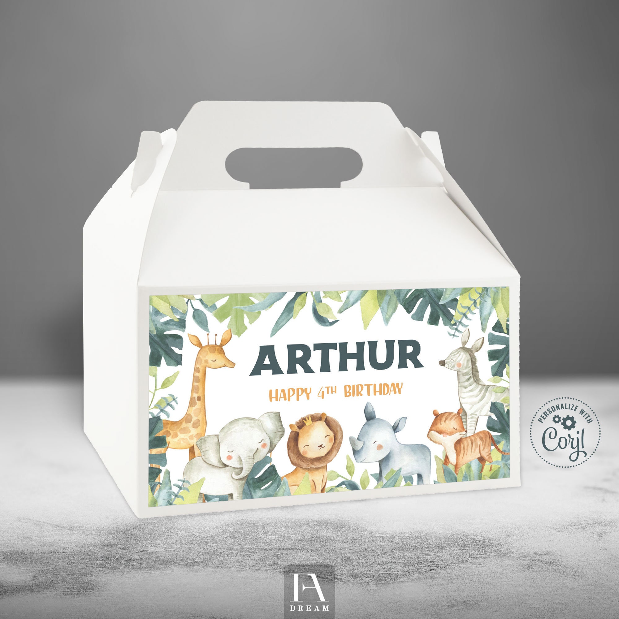 Safari Gable Box Label Template Editable Safari Animals Wild One Birthday Party Favor Box Table Decor printable instant
