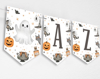 Halloween Alphabet A-Z Numbers Symbols Banner, Spooktacular Bunting Decoration Printable Instant Download