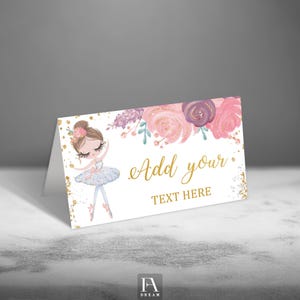 Ballerina Food Card, Ballet Place Card, Tutu Theme Table Decor, Pink Dance Party Label, Elegant Party Card, Printable Table Card
