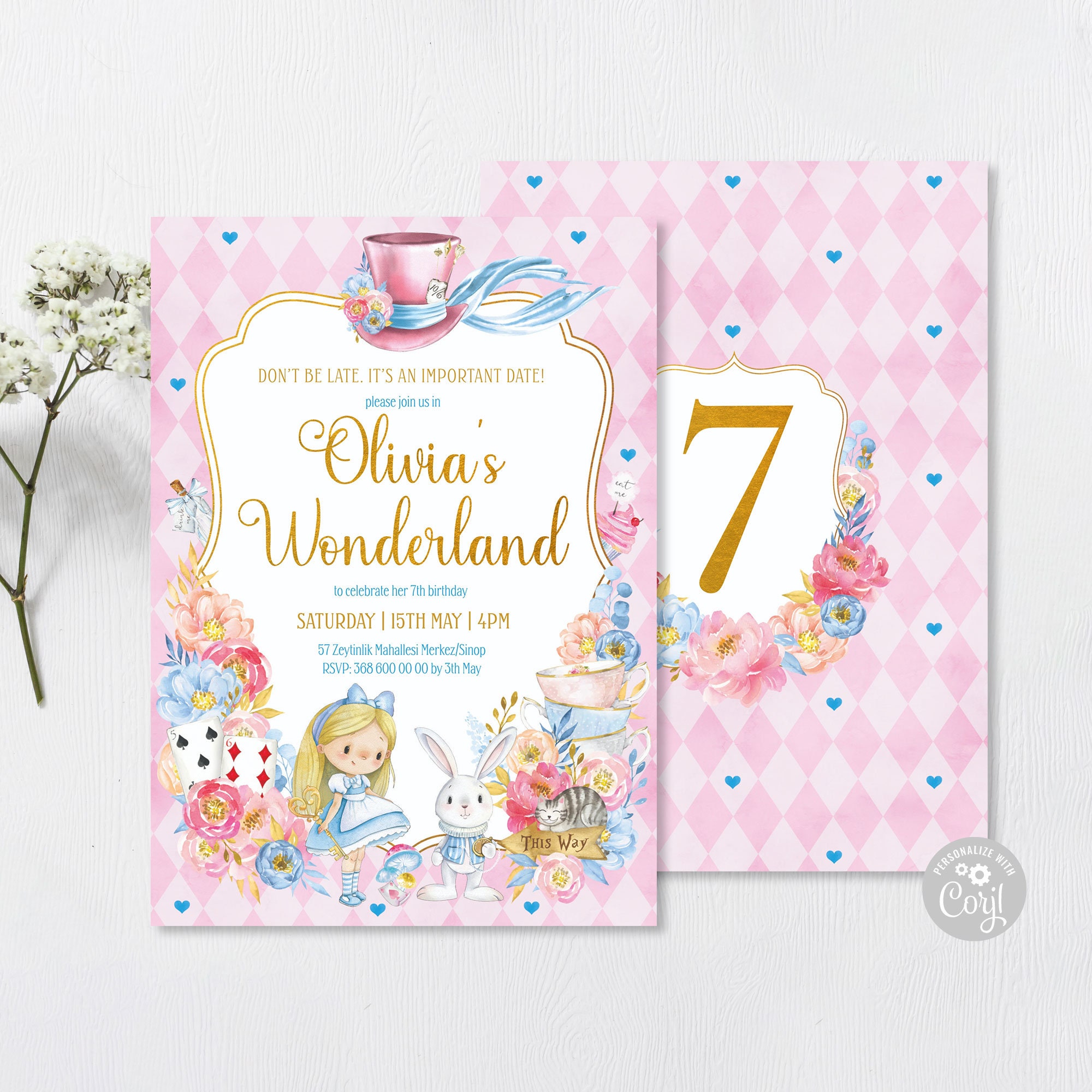 ≫ Alice in Wonderland Invitation: Online Editable Template