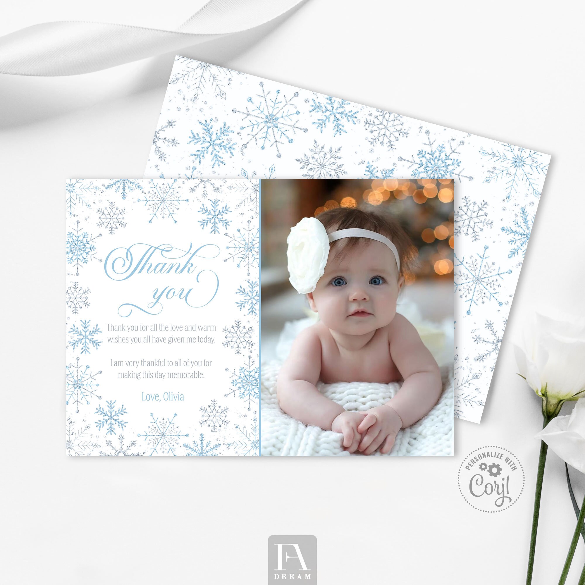 Editable Winter Thank You Card Template Snow Birthday Party - Etsy