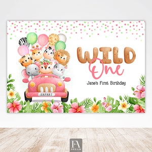 Safari Wild One Girl Backdrop Banner Safari Animals Birthday Party Wild One 1 st Birthday Party Animals Backdrop Birthday Decor