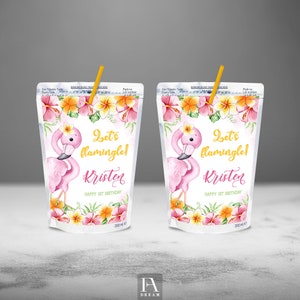 Editable Flamingo Capri Sun Labels, Flamingo Summer birthday party juice labels printable template instant download