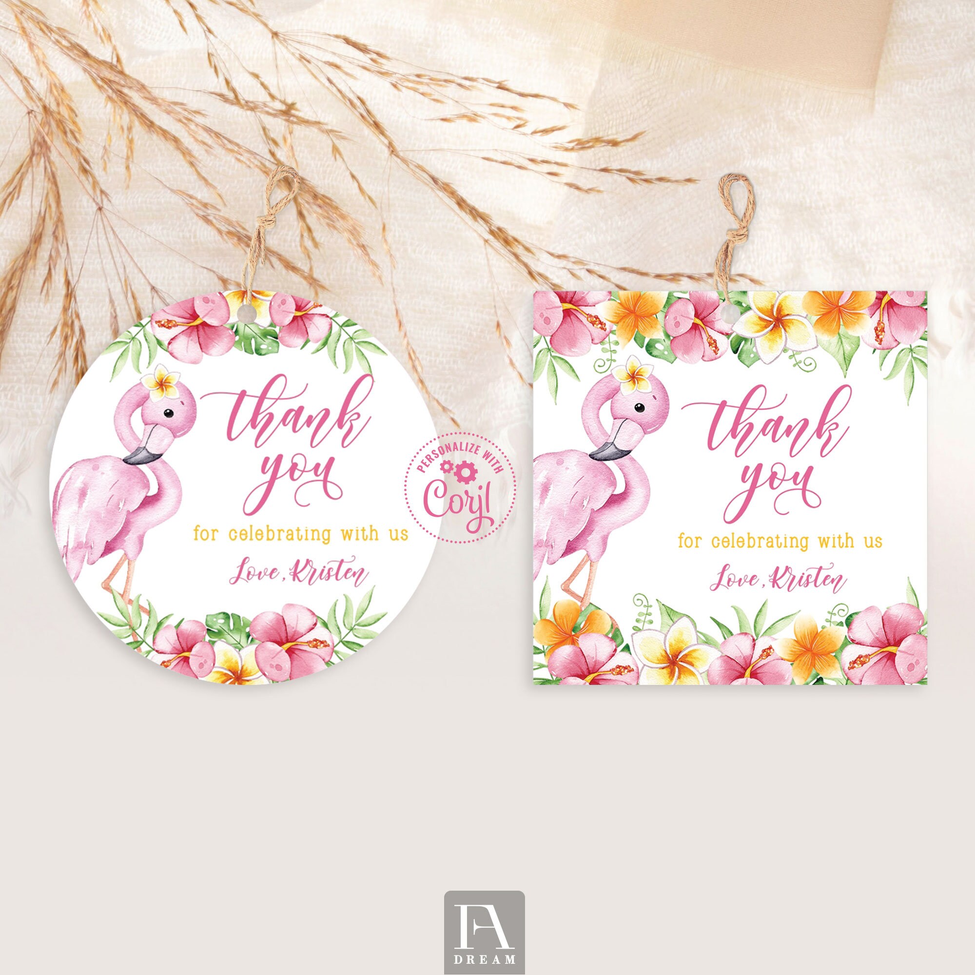 Flamingo Favor Tag Template Flamingo Birthday Party Thank You - Etsy