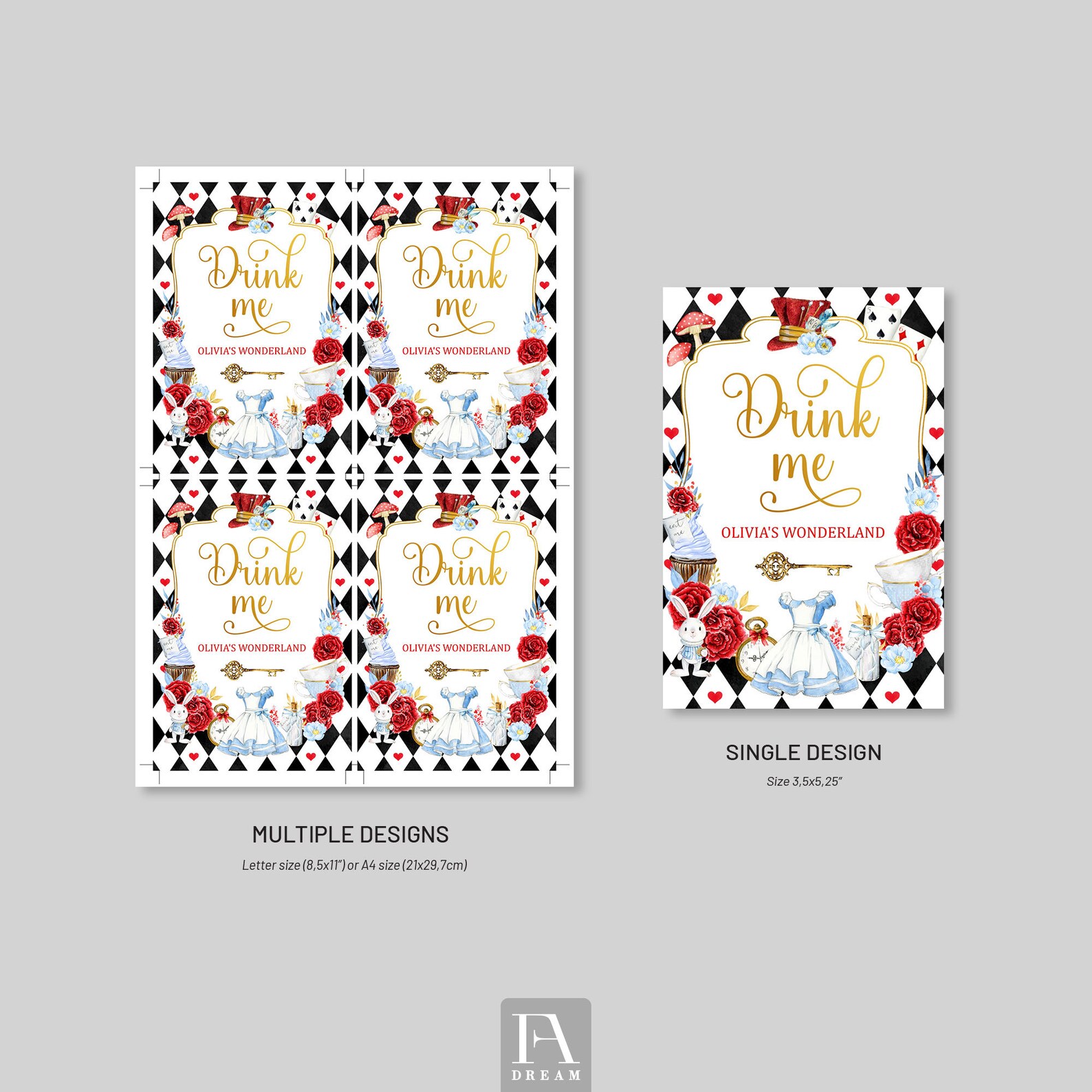 Editable Alice Capri Sun Labels, Alice in Wonderland First 1st Birthday ...