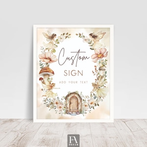 Editable boho fairy custom sign, customizable fairy decor, magical party sign, fairy tale theme, woodland custom sign, kids party decor