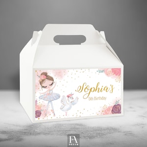 Ballerina Gable Box Label Template, Editable Ballerina Girl Birthday Party Favor Box Table Decor printable instant download Corjl