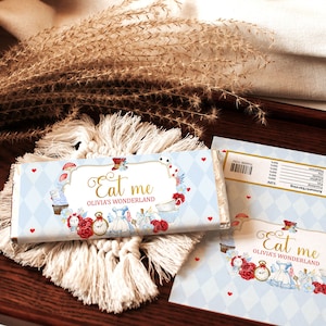 Editable Alice Candy Bar Wrapper Label Template Blue Chocolate Wrapper Candy Bar Favor Label printable instant download Corjl