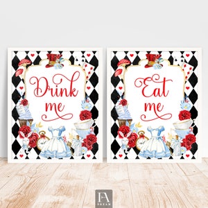 Alice in Wonderland Party Drink Me Eat Me Signs Alice Mad Tea Party Onederland 1st Birthday Food Table Decor Printable Instant Download