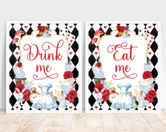 Alice in Wonderland Party Drink Me Eat Me Signs Alice Mad Tea Party Onederland 1st Birthday Food Table Decor Printable Instant Download