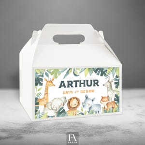 Safari Gable Box Label Template, Editable Safari Animals Wild One Birthday Party Favor Box Table Decor printable instant download
