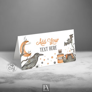 Editable Halloween Food Labels Template, Spooktacular Party Table Tag Decor printable, Halloween Place Card instant download Corjl