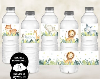 Safari water labels, Water bottle labels, Water bottle Labels with safari, 1st birthday party, Safari labels, Safari party, digital download