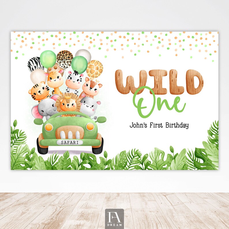 Safari Wild One Boy Backdrop Banner Safari Animals Birthday Party Wild One 1 st Birthday Party Animals Backdrop Birthday