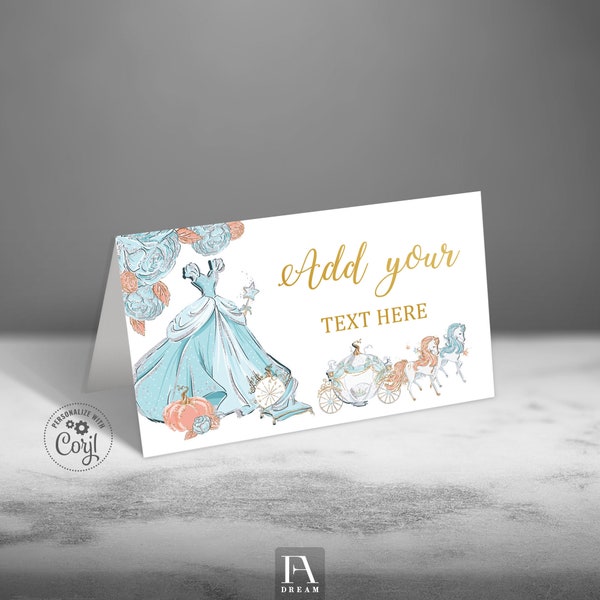 Editable Cinderella Food Label Template, Fairy Tale Birthday Party Table Decor printable instant download Corjl