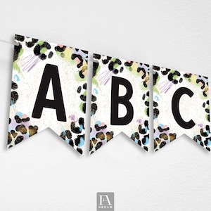 Leopard banner, animal print bunting, safari garland, wild jungle flag, cheetah party decor, leopard print birthday sign, jungle theme flag