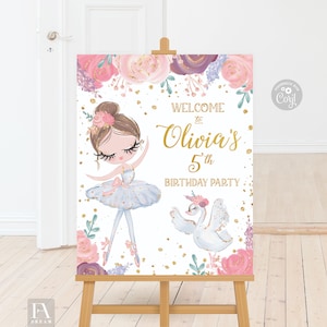 Ballerina welcome sign, birthday welcome sign, welcome printable, ballerina birthday decoration, ballerina party decor, custom welcome sign