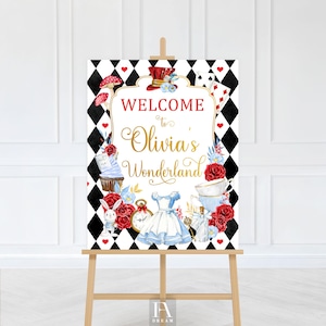 Alice in wonderland birthday welcome sign, Alice welcome sign template printable, Alice birthday tea party decoration instant download