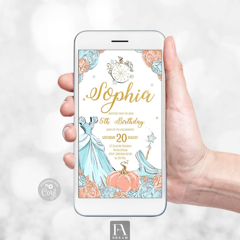 Electronic birthday invitation princess birthday party mobil electronic invite invitation fairy tale princess birthday
