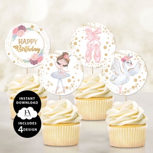 Ballerina Printable Cupcake Topper, Ballerina cupcake topper, 1st Birthday Party, Ballerina birthday party, Ballerina party printables