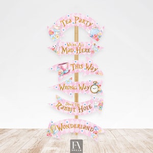 Printable Alice in Wonderland Arrow Signs Alice in Onederland Birthday Party Arrow Girl 1st Mad Tea Party Decor Directions Signs