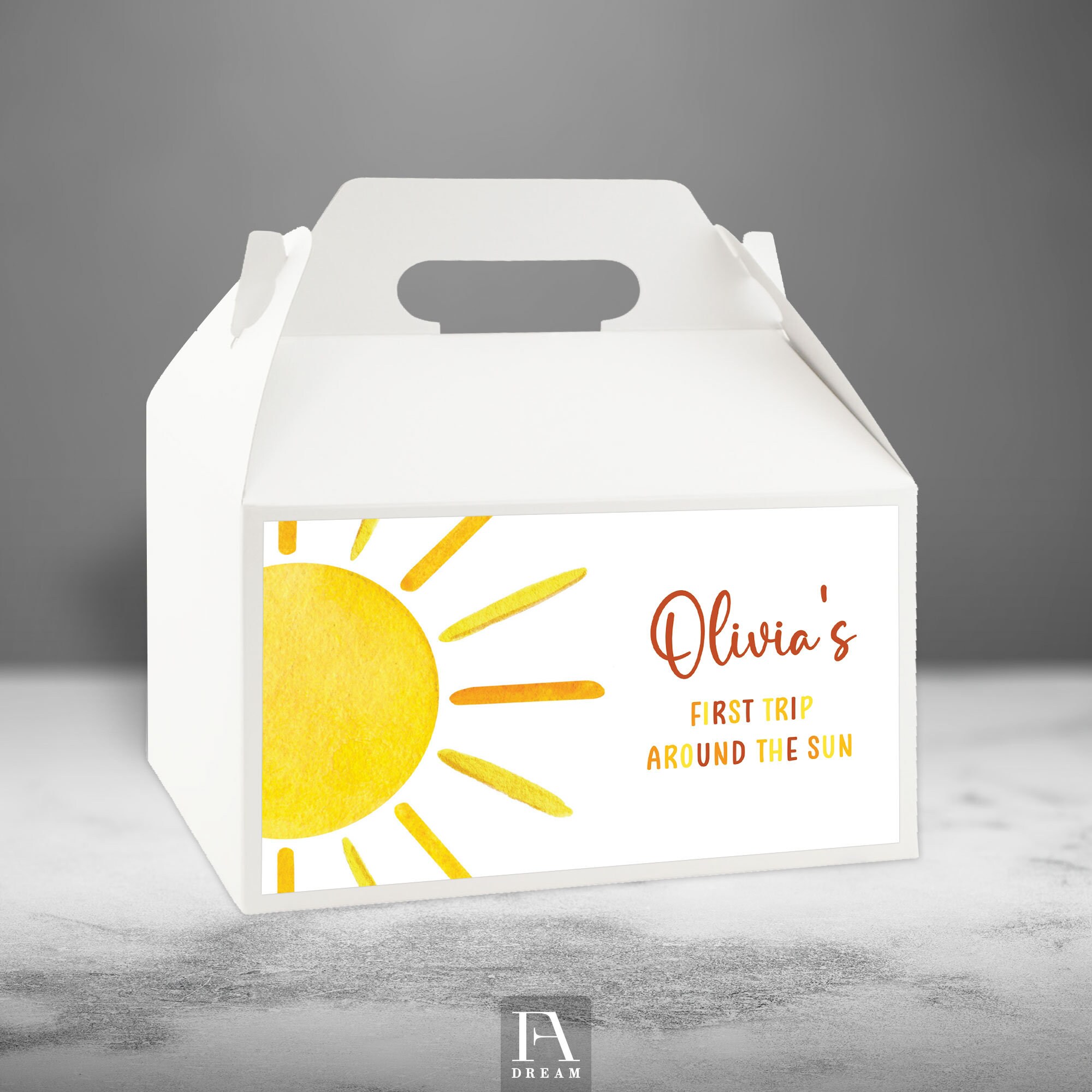 Editable Sun Gable Box Label Template Little Sunshine Girl First 1st Birthday Party Favor Table Decor printable instant