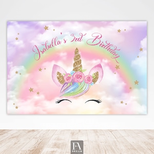 Unicorn backdrop, backdrop banner, 1st birthday backdrop, Party wall decor, unicorn birthday backdrop, unicorn banner, unicorn printables