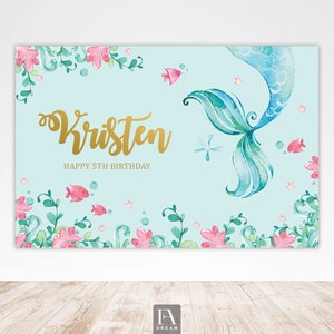 Mermaid birthday backdrop banner, Under the sea birthday backdrop decor printables Instant Download Corjl