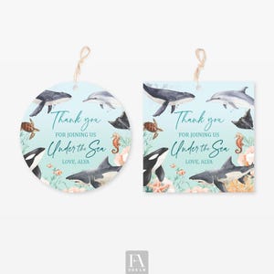 Under the Sea Favor Tag, Round/Square Editable Ocean Theme Label, Sea Life Party Gift Tag, Instant Download