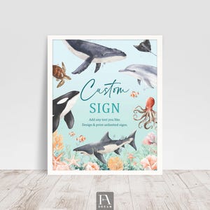 Editable Under the Sea Custom Sign, Ocean Theme Birthday Decor, Printable Underwater Party Sign, Printable Sea Life Banner, Instant Download