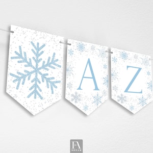 Winter Alphabet A-Z Numbers Symbols Banner, Snow Party Bunting Decoration Printable Instant Download