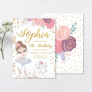 Editable Ballerina Invitation, Ballet Birthday Invite, Tutu Theme Party, Pink Dance Invitation, Personalized Printable Template