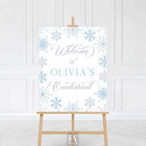 Winter Onederland birthday sign, Winter welcome printable, Winter birthday decoration, Snowflake Party Blue Silver decoration custom sign