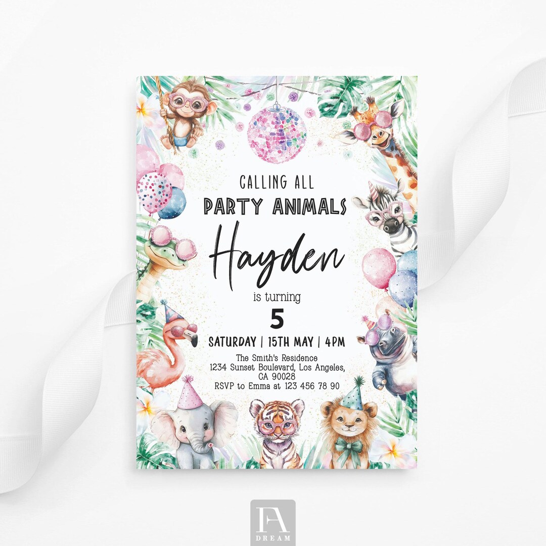 Wild Animals Safari Jungle Invitation, Jungle Theme Birthday Invite ...