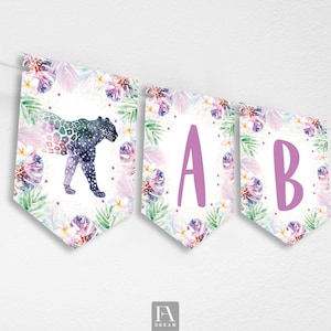 Big cats jungle bunting, safari wild cat banner, leopard garland, jungle theme party flag, animal print birthday decor