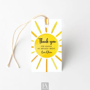 Editable Sun Favor Tag Template, Sunshine Gift Label, Sun Girl First Birthday Party Decorations Gift Tag Template Printable instant download