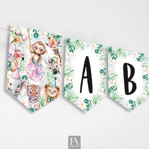 Wild party animals banner, safari jungle bunting, animal garland, printable party flag, wild one birthday decor, jungle theme sign