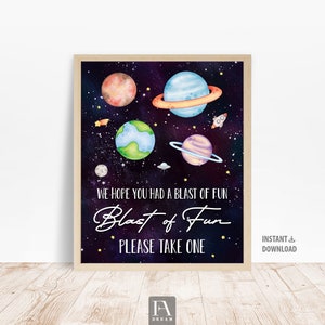 Blast of Fun Sign, Outer Space Birthday Sign Galaxy Party Decorations Galaxy Party Birthday Sign Decor Table Snacks Sign Planets