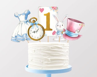 Alice In Wonderland Centerpieces Alice Cake Toppers Alice in Onederland  1st Birthday Party Alice in Wonderland Tea Party Digital Download