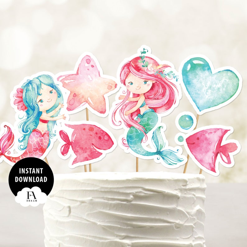 Mermaid Centerpieces, Mermaid Birthday Party Cake Toppers Decoration Printable Instant Download ...