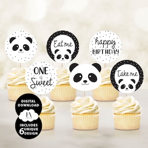 Panda Printable Cupcake Toppers, Cupcake Toppers, 1st Birthday Party, Panda toppers, Panda cupcake toppers, Panda toppers, digital download