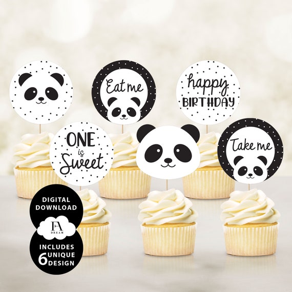 panda printable cupcake toppers cupcake toppers 1st birthday etsy