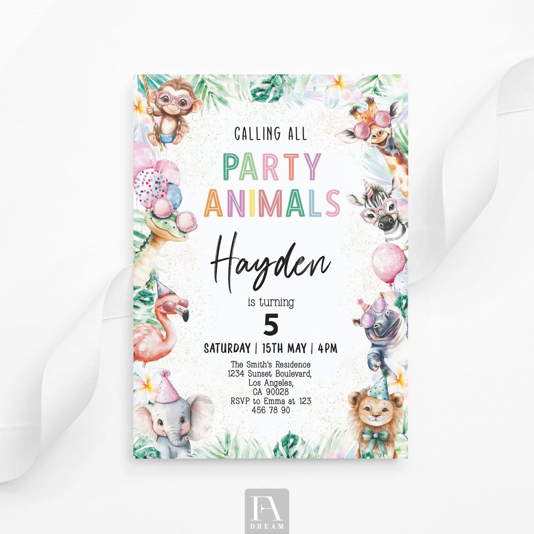 Safari Jungle Invitation, Wild Animal Birthday Invite, Customizable ...