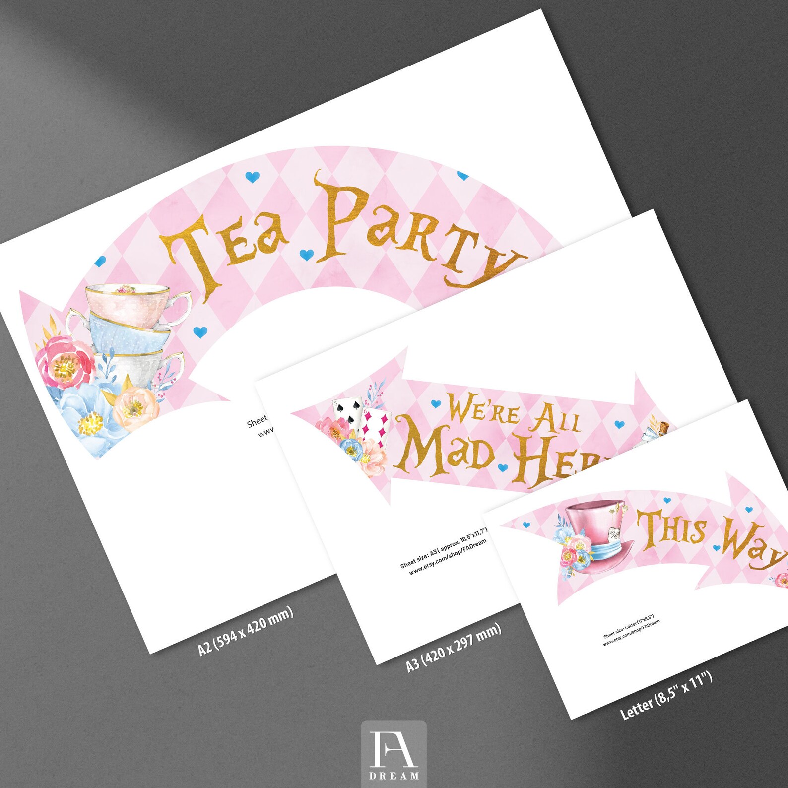 Printable Alice in Wonderland Arrow Signs Alice in Onederland - Etsy