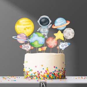 Printable Outer Space Cake Centerpieces Space Topper Space Birthday Party Galaxy Table Decor Boy Astronaut Planets Instant Download