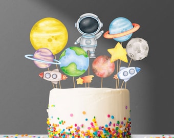 Printable Outer Space Cake Centerpieces Space Topper Space Birthday Party Galaxy Table Decor Boy Astronaut Planets Instant Download