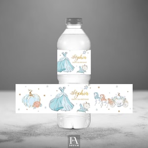 Editable Fairy Tale Water Bottle Label Template, Cinderella Princess First Birthday Party Table Decor printable instant download